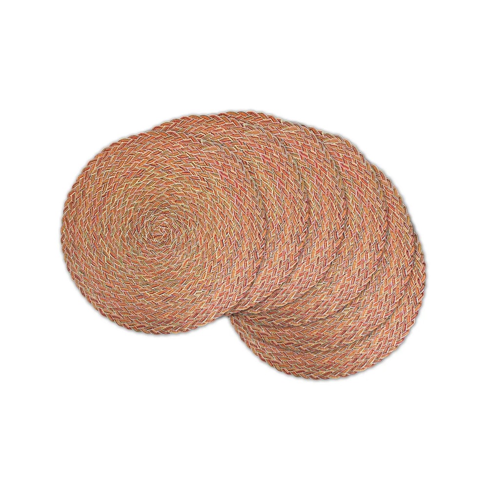 Set of 6 15" Red Variegated Round Braided Placemats Woven Heat Resistant Mats